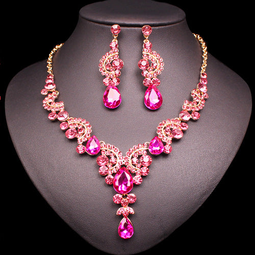 Fashion Indian Bridal Earrings Necklace Set Dubai Luxury Crystal Wedding Jewelry Sets Gold-Color Women's Costume Jewellery Gifts