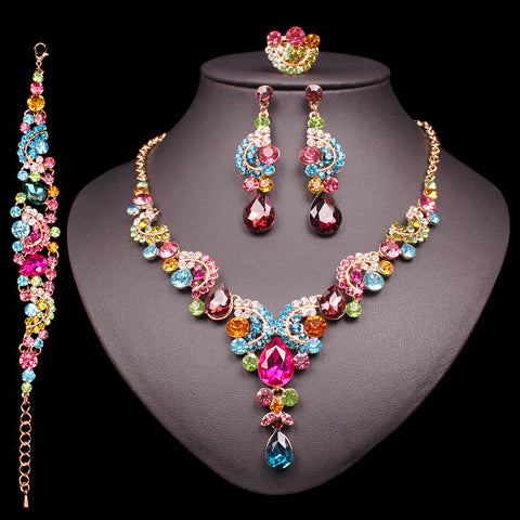 Fashion Indian Bridal Earrings Necklace Set Dubai Luxury Crystal Wedding Jewelry Sets Gold-Color Women's Costume Jewellery Gifts