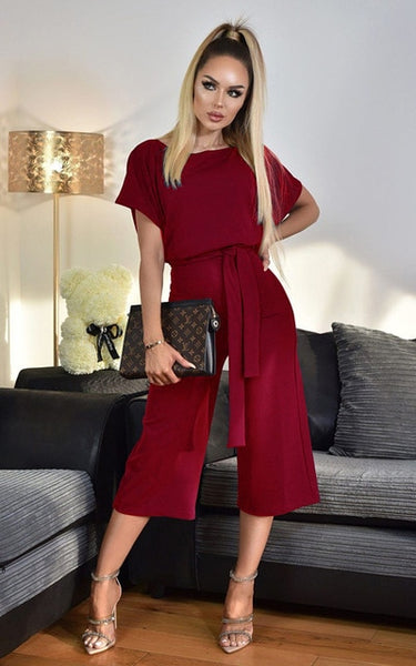 Women Cotton Bandage Jumpsuit Summer Fashion 2019 Short Sleeve Playsuits Clubwear Straight Leg With Belt Overalls Bodycon Ladies