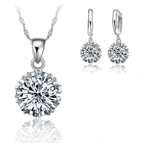 Trendy Women Low Price Jewelry Sets 100%   Cubic Zirconia Necklace Pendant Earrings Big Sale