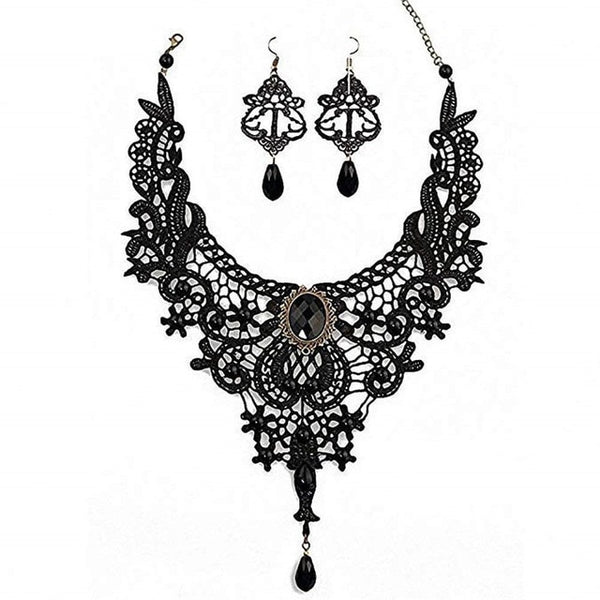 YiYaoFa Handmade Exaggerated Jewelry Set Gothic Jewelry Black Lace Necklace & Earring Women Accessories Party Jewelry FYS-02