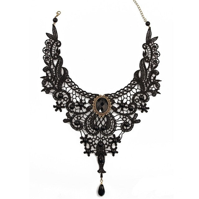 YiYaoFa Handmade Exaggerated Jewelry Set Gothic Jewelry Black Lace Necklace & Earring Women Accessories Party Jewelry FYS-02