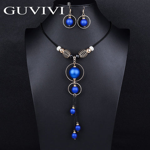 Guvivi Statement Round Ball Long Necklace Earrings Sets for Women New Fashion Jewelry Set Wholesale Sweater Necklaces Sets Gifts