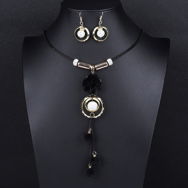 Guvivi Statement Round Ball Long Necklace Earrings Sets for Women New Fashion Jewelry Set Wholesale Sweater Necklaces Sets Gifts