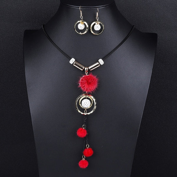 Guvivi Statement Round Ball Long Necklace Earrings Sets for Women New Fashion Jewelry Set Wholesale Sweater Necklaces Sets Gifts