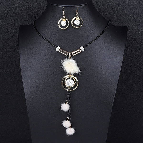 Guvivi Statement Round Ball Long Necklace Earrings Sets for Women New Fashion Jewelry Set Wholesale Sweater Necklaces Sets Gifts