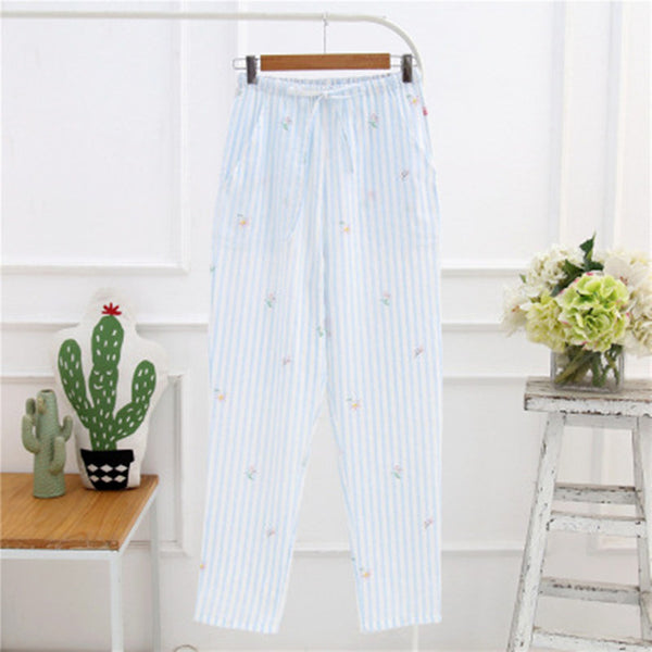 Sleep Bottom Women 100% Cotton Full Pants Lady Home Cartoon Pajamas Sexy Soft Slip Summer Pant Big Size Student Sleepwear