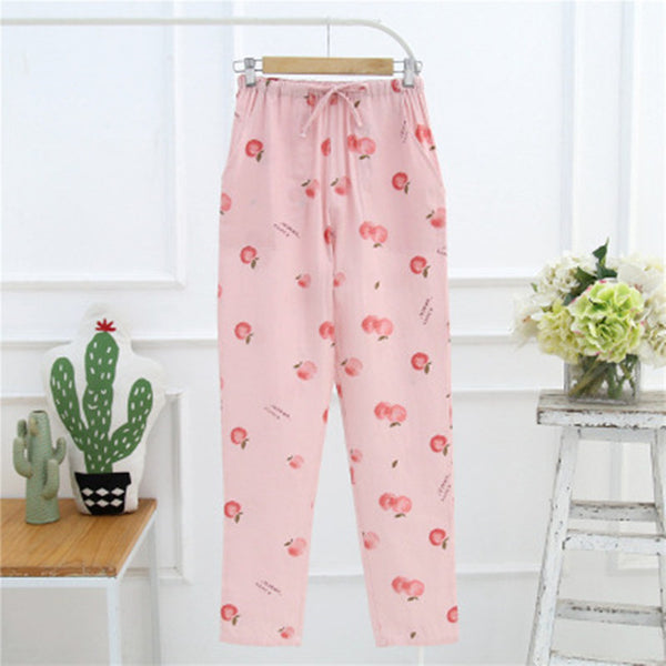 Sleep Bottom Women 100% Cotton Full Pants Lady Home Cartoon Pajamas Sexy Soft Slip Summer Pant Big Size Student Sleepwear