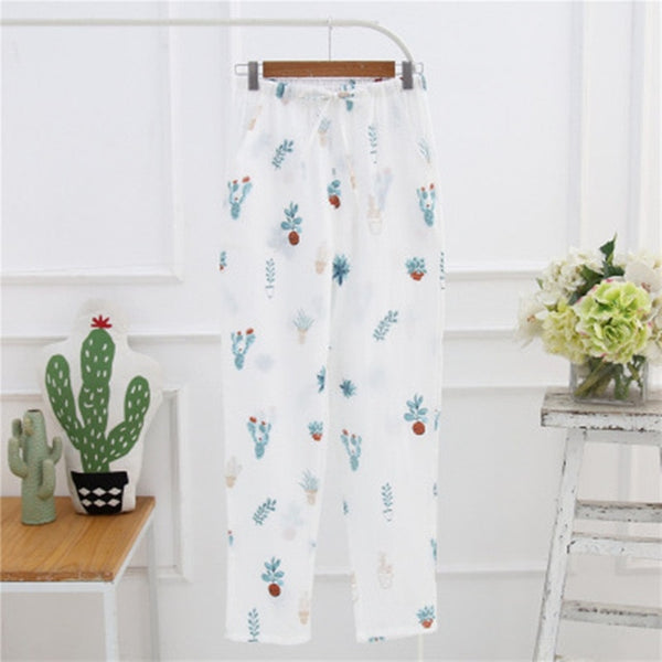 Sleep Bottom Women 100% Cotton Full Pants Lady Home Cartoon Pajamas Sexy Soft Slip Summer Pant Big Size Student Sleepwear