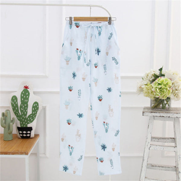 Sleep Bottom Women 100% Cotton Full Pants Lady Home Cartoon Pajamas Sexy Soft Slip Summer Pant Big Size Student Sleepwear