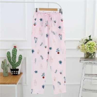 Sleep Bottom Women 100% Cotton Full Pants Lady Home Cartoon Pajamas Sexy Soft Slip Summer Pant Big Size Student Sleepwear