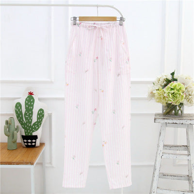 Sleep Bottom Women 100% Cotton Full Pants Lady Home Cartoon Pajamas Sexy Soft Slip Summer Pant Big Size Student Sleepwear