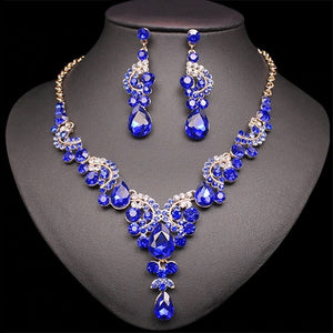 Fashion Indian Bridal Earrings Necklace Set Dubai Luxury Crystal Wedding Jewelry Sets Gold-Color Women's Costume Jewellery Gifts