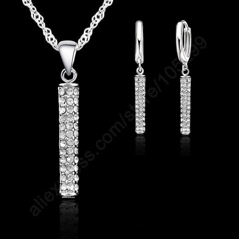 925 Sterling Silver Top Quality Fashion Wedding Jewelry Sets For Women CZ Crystal Pendant Necklace Hoop Earring Sets Lover