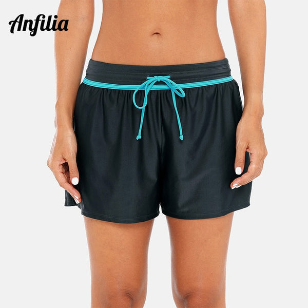 Anfilia Swimming Trunks Women Bikini Bottom Solid Color Swimwear Briefs Split Bandage Boy Shorts