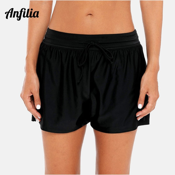 Anfilia Swimming Trunks Women Bikini Bottom Solid Color Swimwear Briefs Split Bandage Boy Shorts