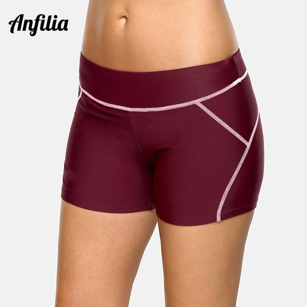 Anfilia Swimming Trunks Women Bikini Bottom Solid Color Swimwear Briefs Split Bandage Boy Shorts