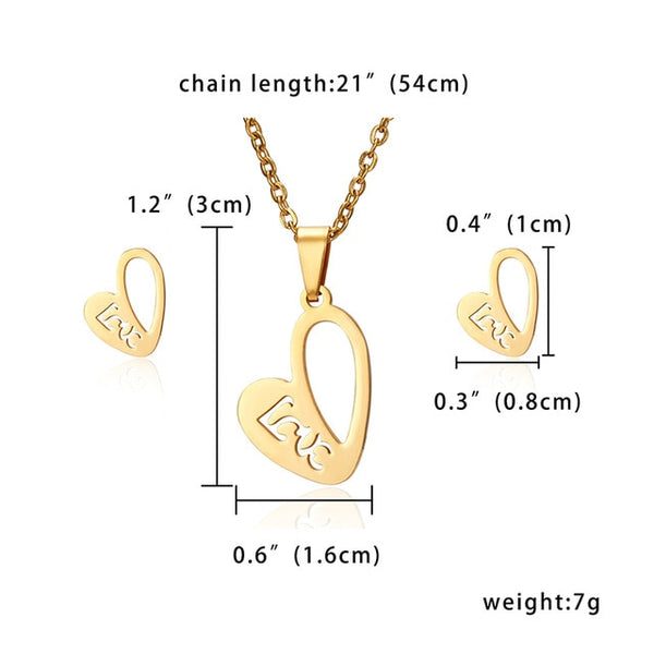 Rinhoo Cute Stainless Steel Animal Dog Cat Eagle Deer Heart Love Necklace Earrings Set Wedding Jewelry For Women Girl Sets
