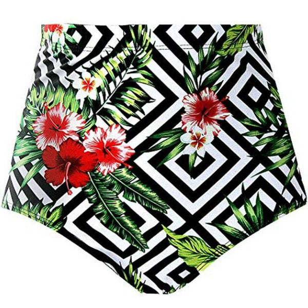 New Summer Women High Waisted Bikini Swim Shorts Bottom Fashion Floral Printed Female Swimsuit Swimwear Bathing Panty Briefs