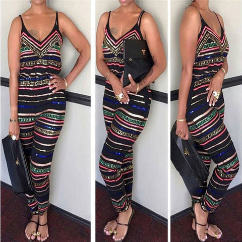 Plus Size Jumpsuit Sexy Deep V Neck Sleelveless Printing Ankle Length Jumpsuit Women Summer Clothes S-XXXL