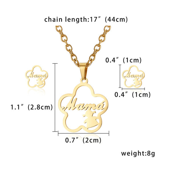 Collier Femme Stainless Steel Jewelry Set Gold Chain Love Heart Mama Mom Pendant Necklaces Earing Set Jewelry Mother's Day Gift