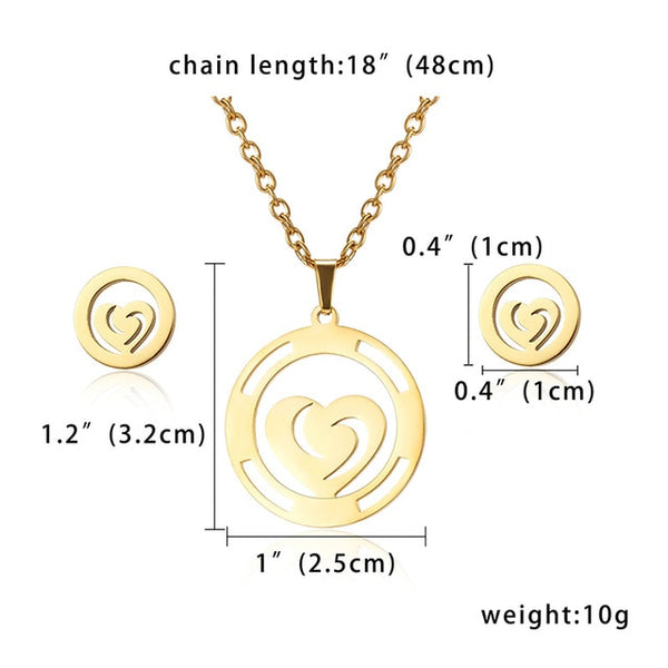 Collier Femme Stainless Steel Jewelry Set Gold Chain Love Heart Mama Mom Pendant Necklaces Earing Set Jewelry Mother's Day Gift