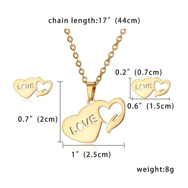 Collier Femme Stainless Steel Jewelry Set Gold Chain Love Heart Mama Mom Pendant Necklaces Earing Set Jewelry Mother's Day Gift