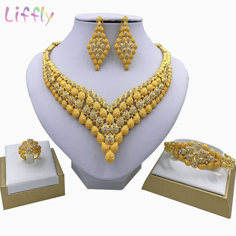 Fashion Charm African Bride Earrings Ring Drop Jewelry Sets Classic Style Wedding Dubai Necklace Bracelet for Women Jewelry Set