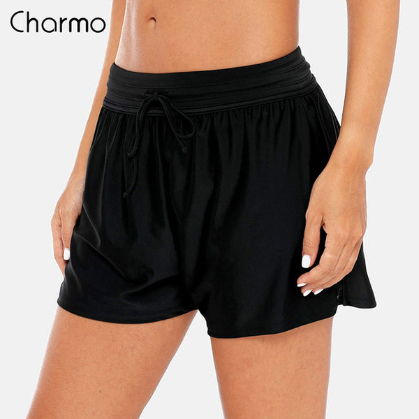 Charmo Women Swimming Shorts Patchwork Bikini Bottom Strappy Adjustable Swimwear Briefs Boy Shorts Swimming Trunks