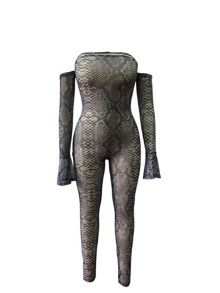 Adogirl Leopard Print Sheer Mesh Night Club Party Jumpsuits Women Sexy Slash Neck Off Shoulder Long Sleeve Romper Female Outfits