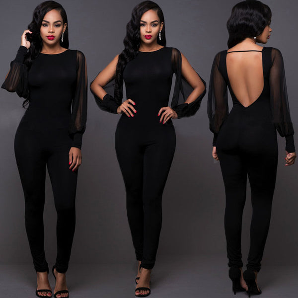 New Fashion Women Ladies Sexy Clubwear Backless Long Sleeve Playsuit Bodycon Party Jumpsuit Long Romper