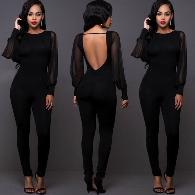 New Fashion Women Ladies Sexy Clubwear Backless Long Sleeve Playsuit Bodycon Party Jumpsuit Long Romper