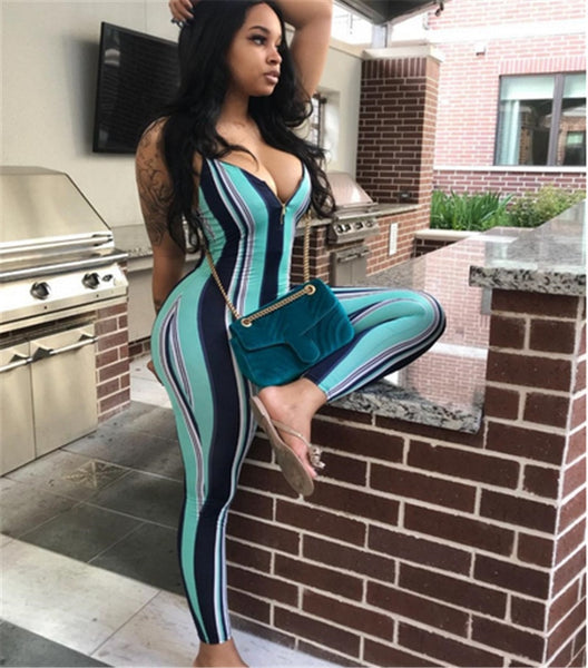 2019 Sexy Women Ladies Sleeveless Strap Striped Jumpsuit Rompers Bodycon Slim Backless Jumpsuit Summer Casual Rompers Trousers