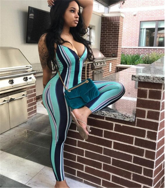 2019 Sexy Women Ladies Sleeveless Strap Striped Jumpsuit Rompers Bodycon Slim Backless Jumpsuit Summer Casual Rompers Trousers