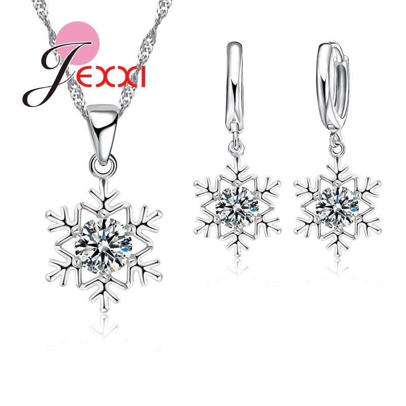 Luxury Women Wedding Bridal Jewellery Set Snow Shape Zircon Crystal Necklace Earrings Jewelry Sets