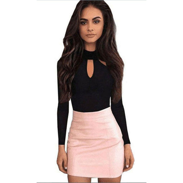 New Fashion Women O Neck Long Sleeve Jumpsuit Hollow Out Stretch Black Romper Ladies Casual Slim Playsuit Holiday Club Wear