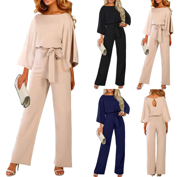 2019 Female Fashion Jumpsuits Women Autumn Cotton  Long Sleeve Bow Belt Casual Loose Romper Trousers Ladies Pants New