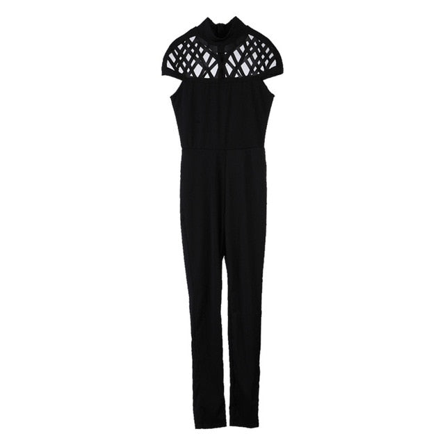 Women  Sexy Hollow Out  Jumpsuits Overalls Short Sleeve  Slim Summer  Pencil Jumpersuits Feminino Casual Club Solid Playsuits