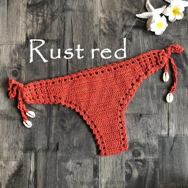 2019 Summer Sexy Solid Crochet Bikini Beach Swimwear Women Tanga Thong Bikini Bottoms Brazilian Biquini Maio Feminino Praia Mayo