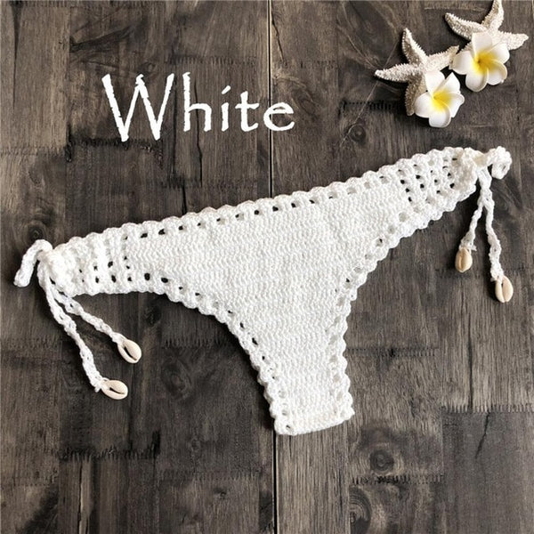 2019 Summer Sexy Solid Crochet Bikini Beach Swimwear Women Tanga Thong Bikini Bottoms Brazilian Biquini Maio Feminino Praia Mayo