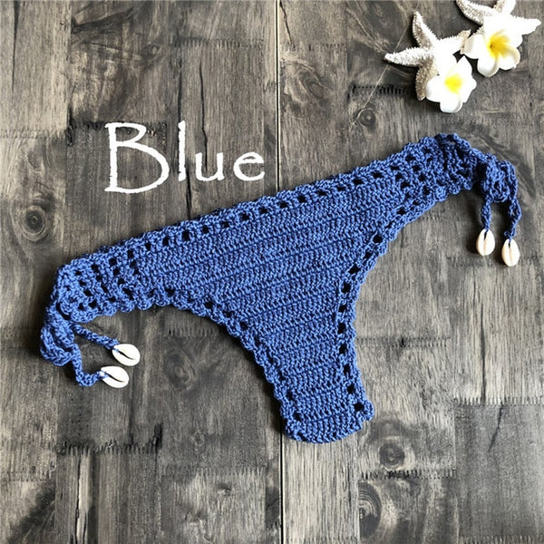 2019 Summer Sexy Solid Crochet Bikini Beach Swimwear Women Tanga Thong Bikini Bottoms Brazilian Biquini Maio Feminino Praia Mayo