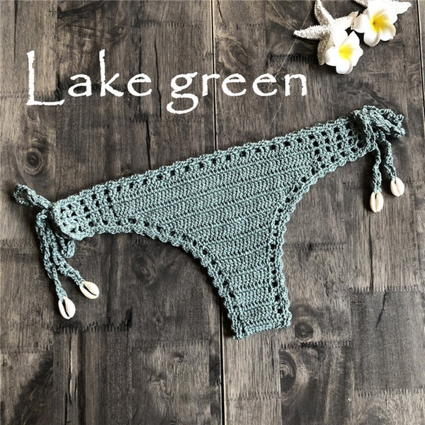 2019 Summer Sexy Solid Crochet Bikini Beach Swimwear Women Tanga Thong Bikini Bottoms Brazilian Biquini Maio Feminino Praia Mayo