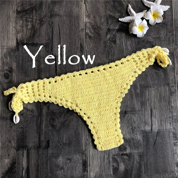 2019 Summer Sexy Solid Crochet Bikini Beach Swimwear Women Tanga Thong Bikini Bottoms Brazilian Biquini Maio Feminino Praia Mayo