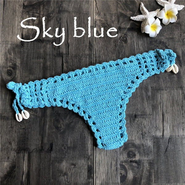 2019 Summer Sexy Solid Crochet Bikini Beach Swimwear Women Tanga Thong Bikini Bottoms Brazilian Biquini Maio Feminino Praia Mayo