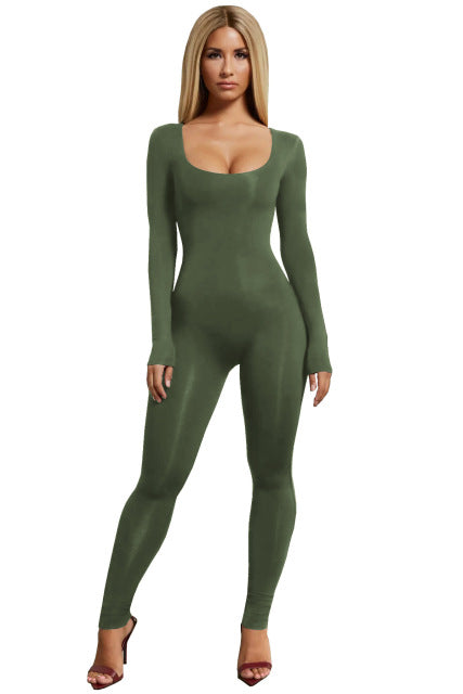 Jumpsuits for Women 2019 Sexy Black Long Sleeve Women Jumpsuit White Green Rompers Womens Jumpsuit Long Pants Solid Colors