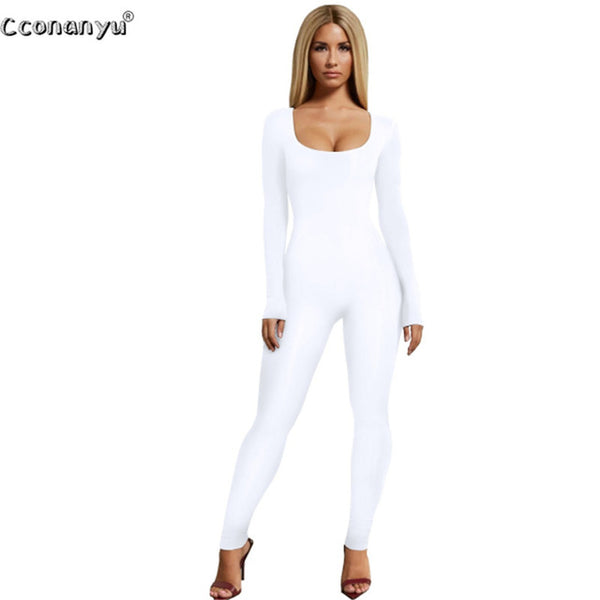 Jumpsuits for Women 2019 Sexy Black Long Sleeve Women Jumpsuit White Green Rompers Womens Jumpsuit Long Pants Solid Colors