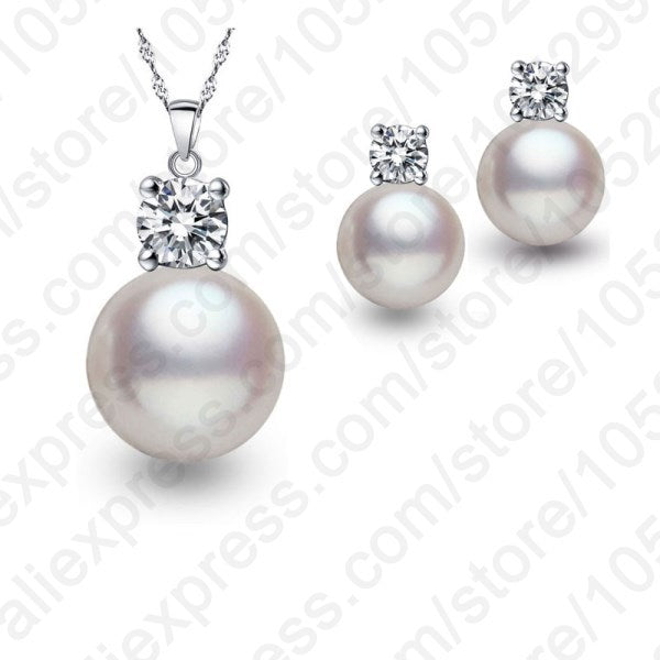 Wholesale Price Top Quality Wedding Jewelry Set Water Pearl Earrings Necklace 925 Sterling Silver Pendant Necklace