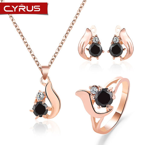 Vintage Obsidian Water Drop Femme Rings Necklace Earrings Set Simple Stone Irregular Metal Pendant Jewelry Accessories Gift