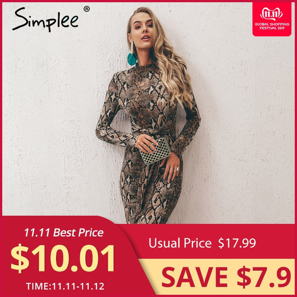 Simplee Sexy leopard print women long dresss  Autumn long sleeve sashes bodycon stretch dresses Elegant party female vesitidos