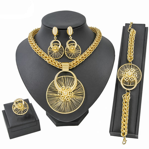 African Chunky Jewelry Sets for Women Necklace Dubai Gold Jewellery Sets Necklace Earrings Costume Statement  Jewel